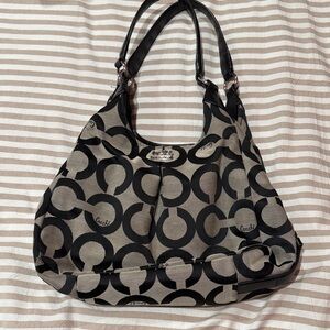 Coach Black and Tan Circle Pattern Shoulder Bag